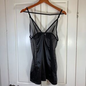 Black satin mesh mini slip‎ dress y2k lingerie club fairy grunge L dark coquette